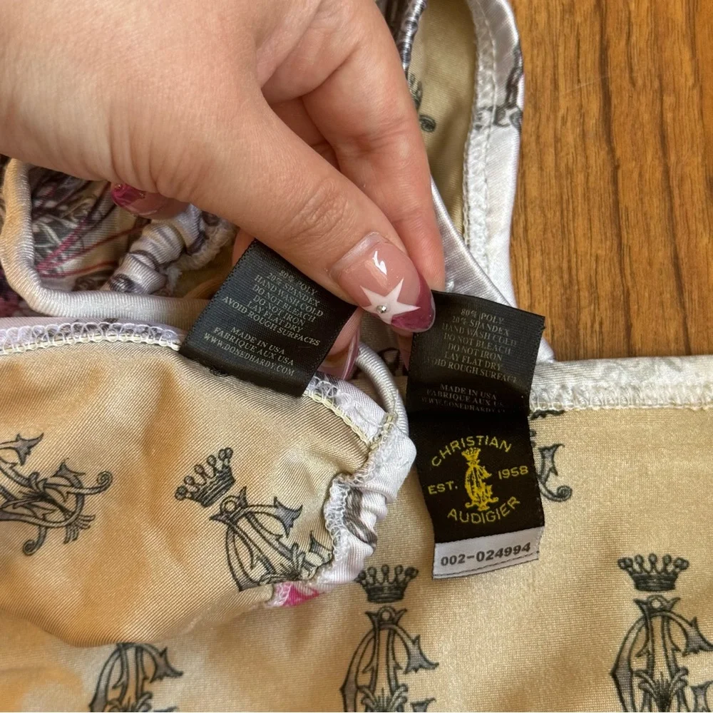 CHRISTIAN AUDIGIER Ed Hardy Vintage Y2K White Pink Blue Paris Bike Bikini Set - Picture 14 of 15